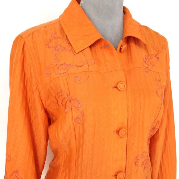 Chicos Jacket 1 Womens Medium 8 Orange Embroidered Floral Blazer Pockets Career - Picture 6 of 15